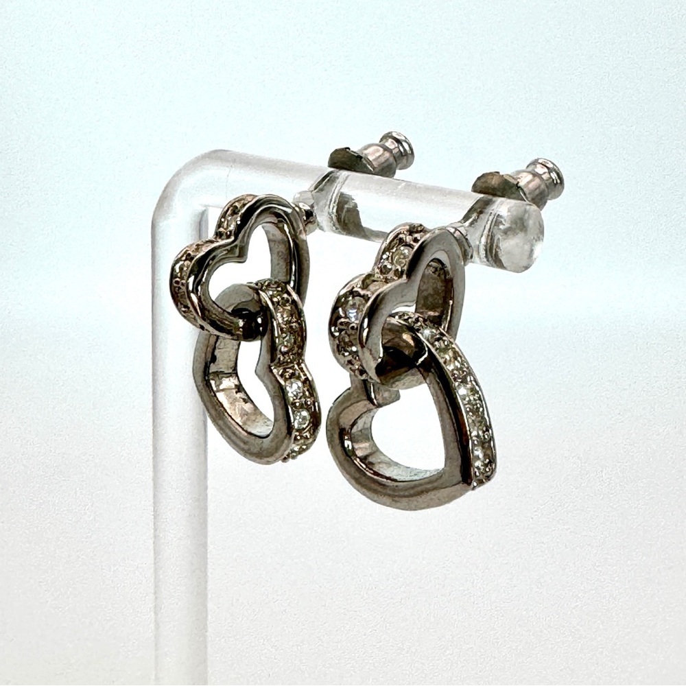 Double Open Heart Crystal Stud Earrings Silver Plated Evening Romantic